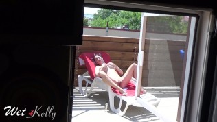 Hidden cam caught my neighbor masturbating outdoor in the pool sunbed