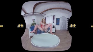 Virtual reality porn with Mag Ray toying her pussy with a black dildo